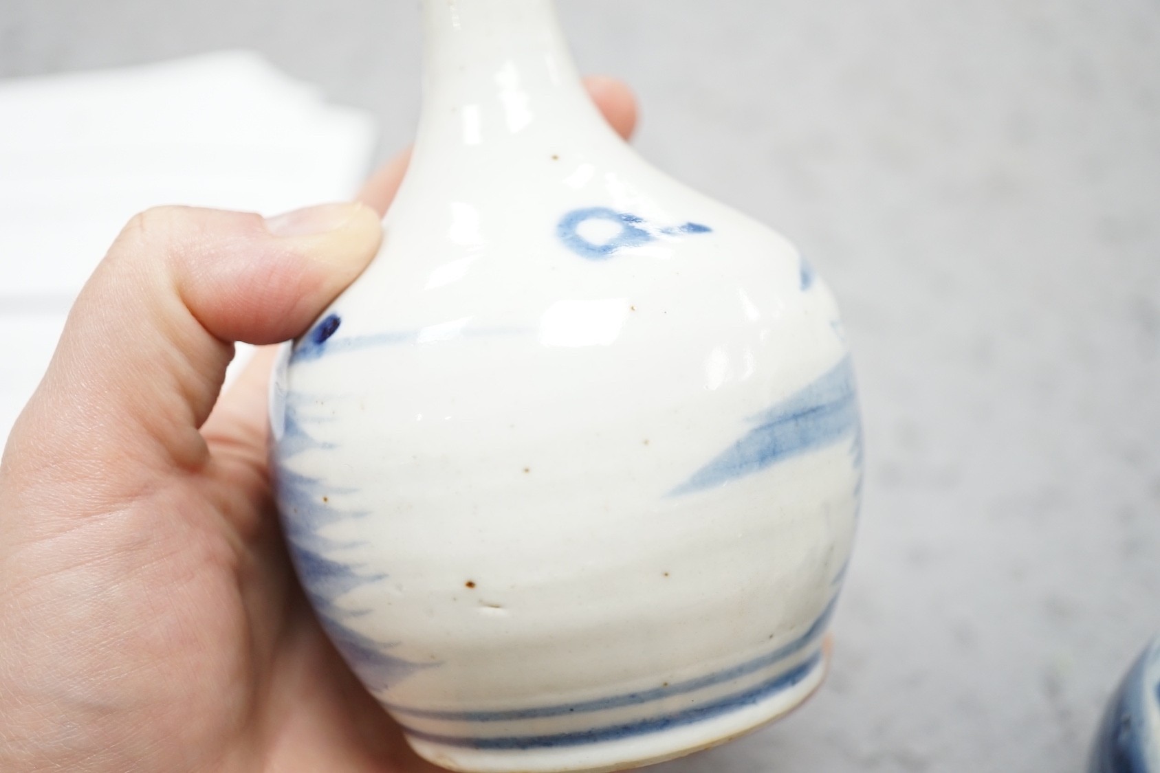 A pair of 19th century Chinese blue and white bottle vases, 16cm
